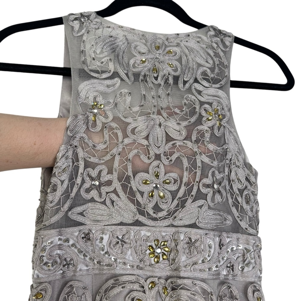 SUE WONG NOCTURNE Silver Embellished Beaded Cocktail Dress Sleeveless Party 0 XS - Picture 6 of 14